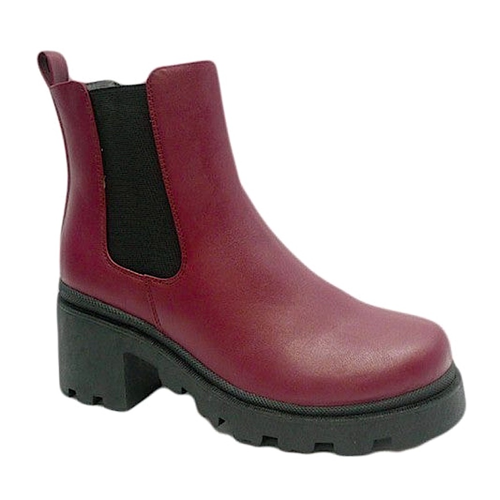 🆕🌿WILD DIVA: BURGUNDY Elastic Panel Chunky Ankle Boots SIZE 9